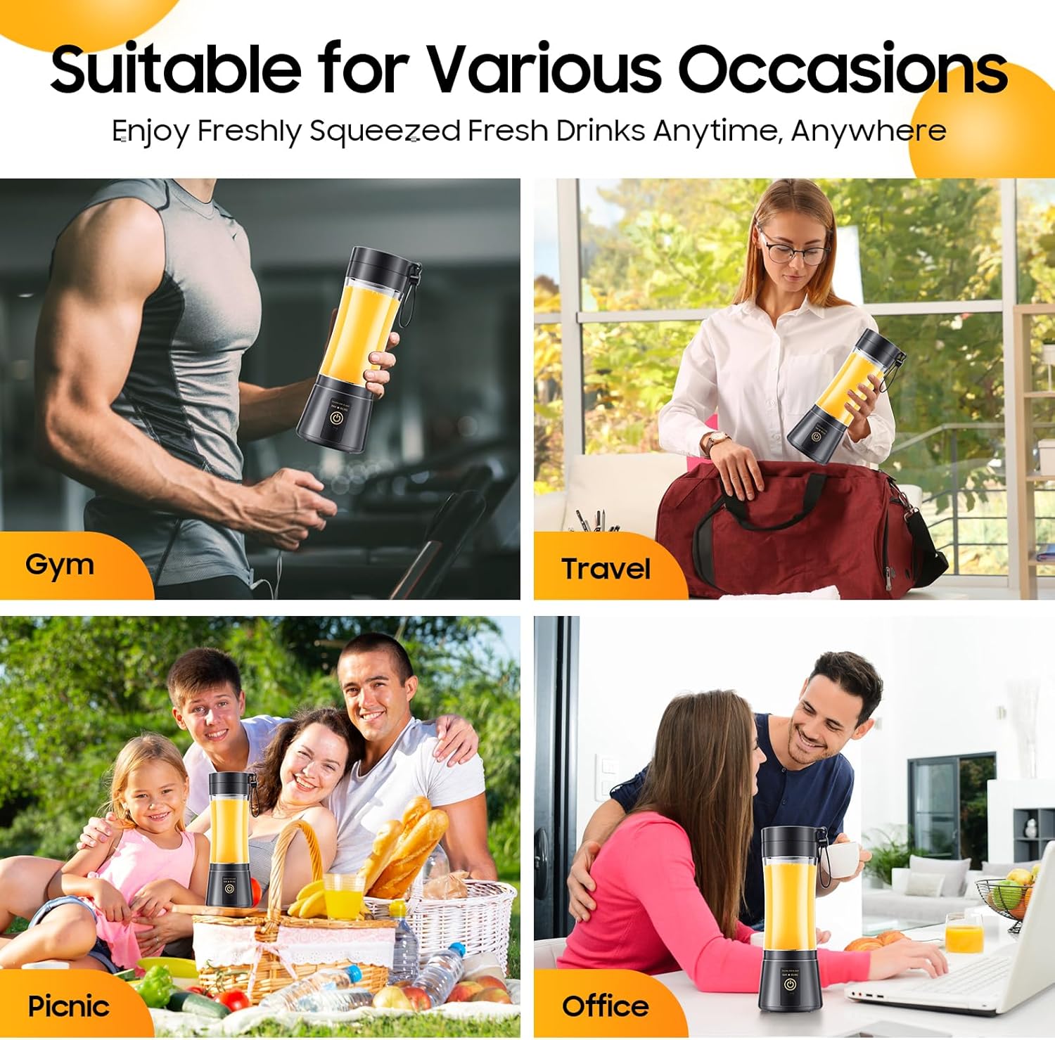 380Ml Cordless Personal Size Portable Blender - Blender Smoothies and Shakes, BPA Free Traveling Juice Cup with Powerful Blending, Freshly Squeezed in Sports/Travel/Home