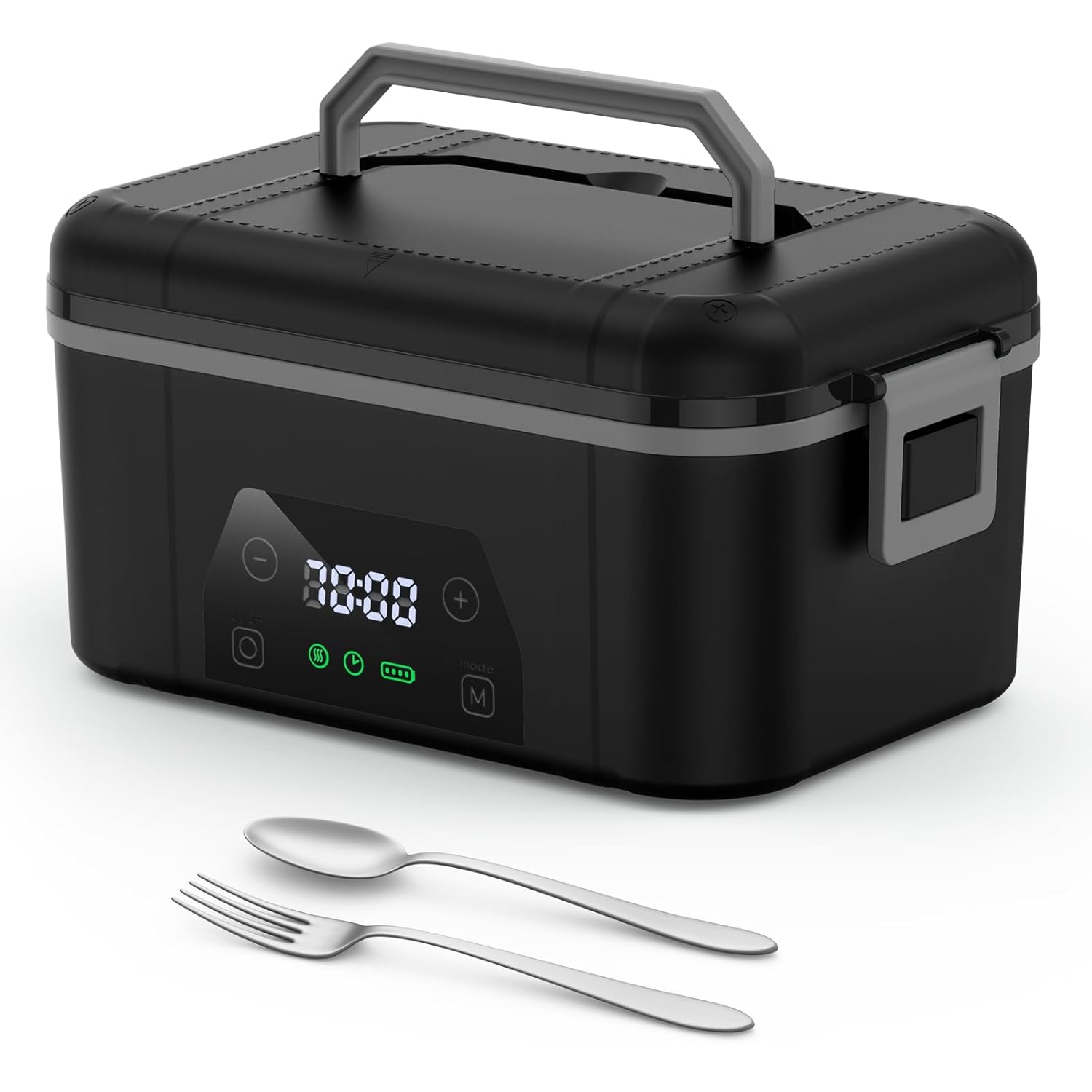 Cordless Heated Lunch Box, Smart Timer Automatic Heating Food Warmer for Adults, 5.5-Cup Portable Electric Lunch Container with Handheld Insulated Bag