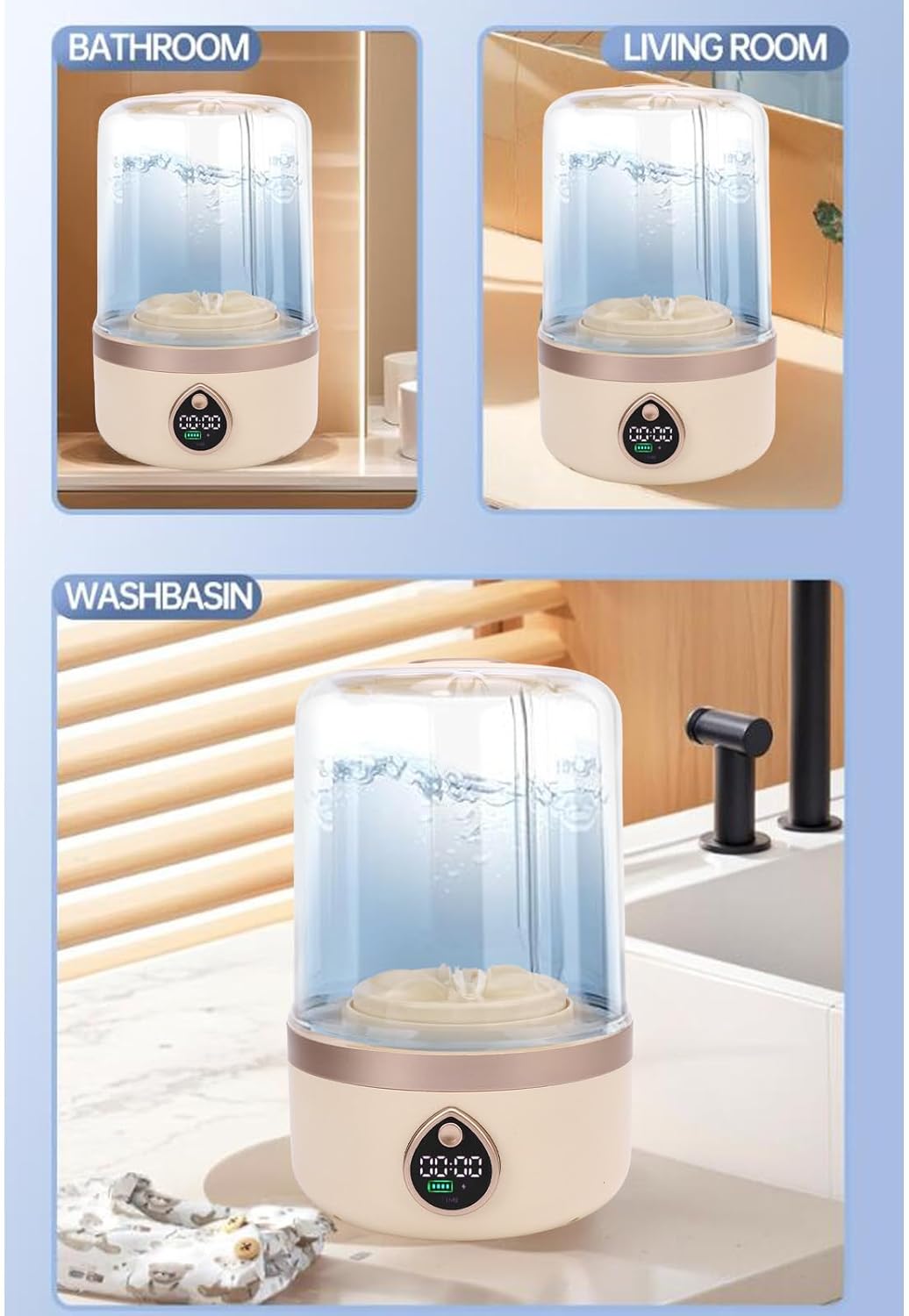 Asixxsix Portable Washing Machine, 2 Gears USB Rechargeable Cordless Mini Washer, Underwear Washing Machine, Portable Underwear Washer for Apartment, Dorm, Hotel