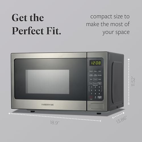 Farberware 0.9 Cu. Ft. Countertop Microwave Oven – 900 Watts Power, Auto Cook Settings, Defrost, Easy Clean and Child Safety Lock - Stainless