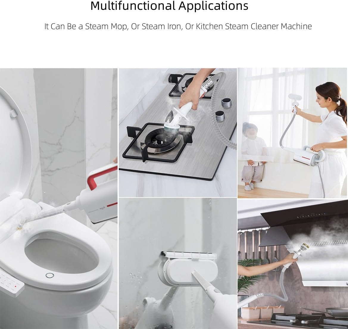 Steam Mop Cleaner for Home, High Temperature Steam Cleaner Machine Steam Mop Steam Iron All in One, Whole House Steam Floor Cleaner with 5 Brush Heads, Steam Mop for All Floors Kitchen (Grey)