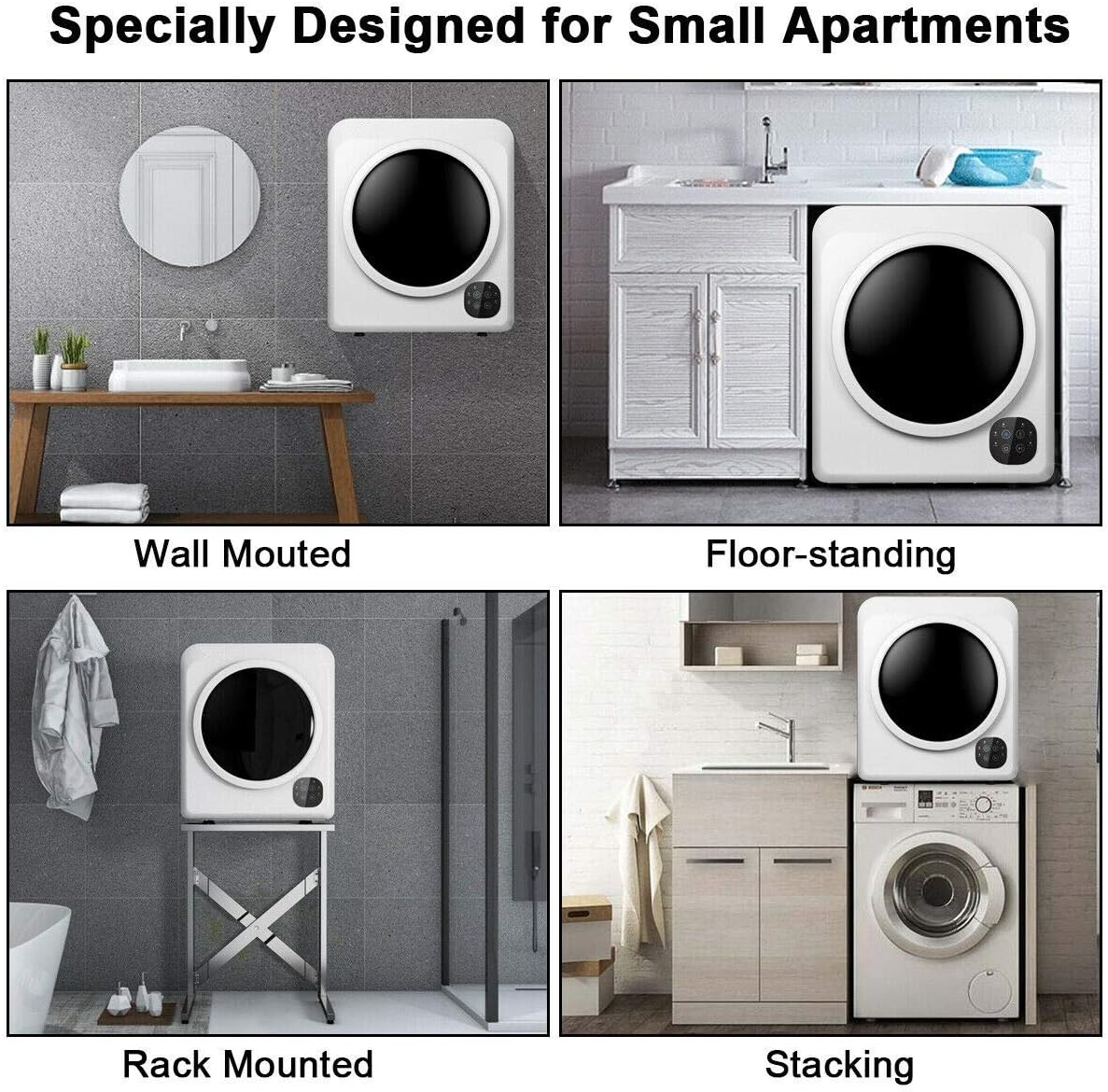 1700W 3.22 Cu. Ft. Electric Tumble Compact Laundry Dryer 2 Way Rotation Multiple Filtering Easy-To-Operate Control Panel Space Saving Suitable For Small Apartments [Note: Cannot Ship to California]