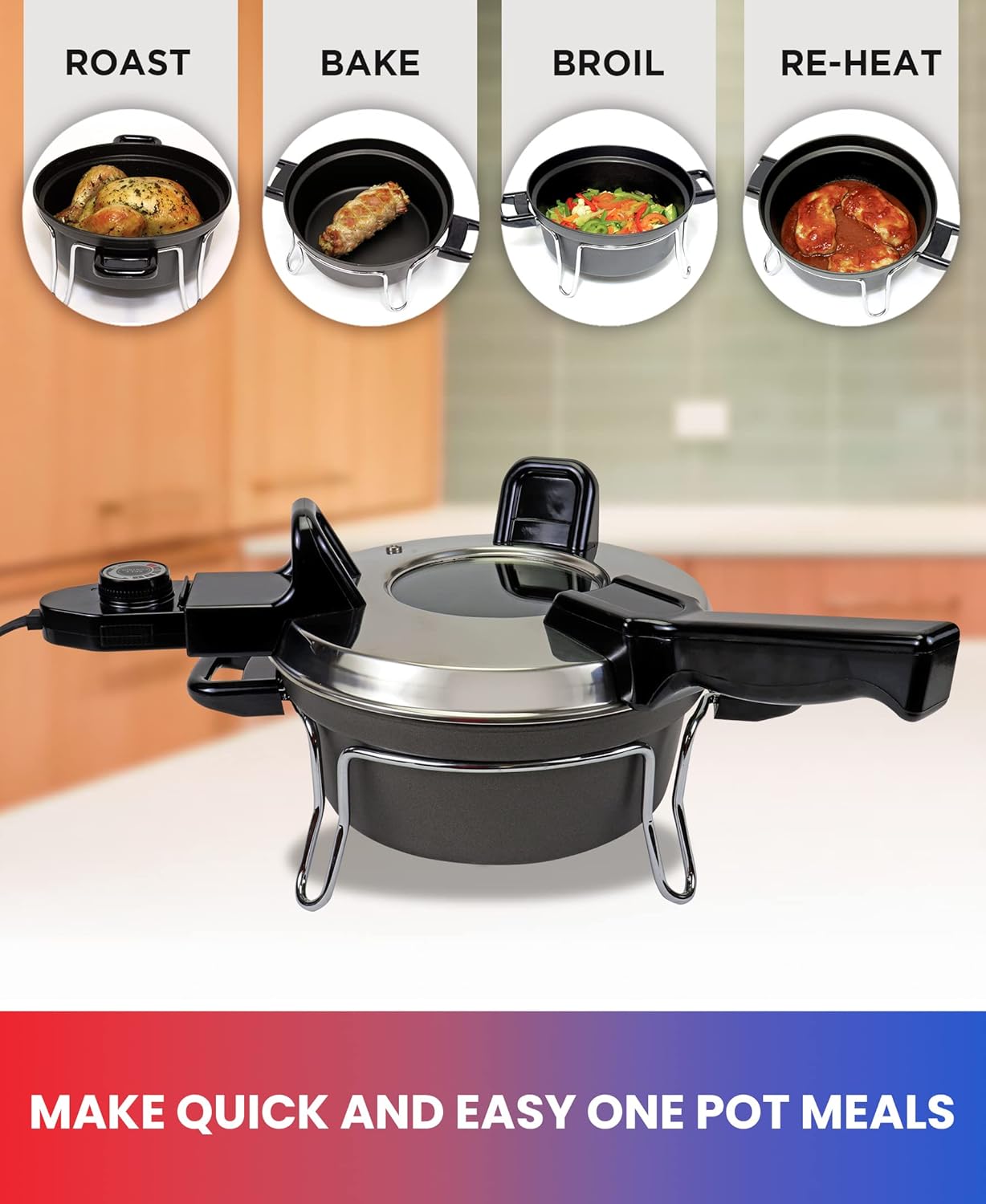 Total Chef Czech Cooker The Ultimate Electric Oven with Adjustable Thermostat Versatile Cooking Options Efficient Heating Non-Stick Pot Portable Design and Heat-Safe Stands