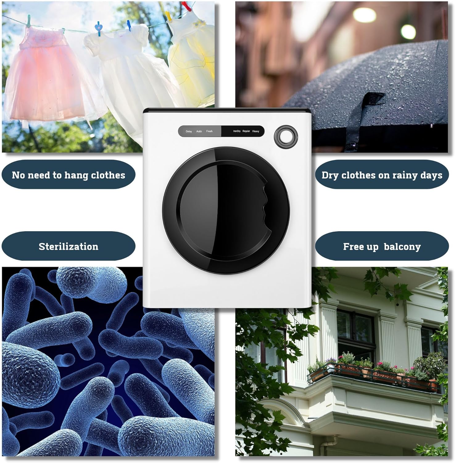 110V 11lbs Portable Clothes Dryer 950W Compact Laundry Dryers 1.6 cu.ft Front Load Stainless Steel Electric Dryers Machine for Apartment,RVs,Dorms,White Auto Stop