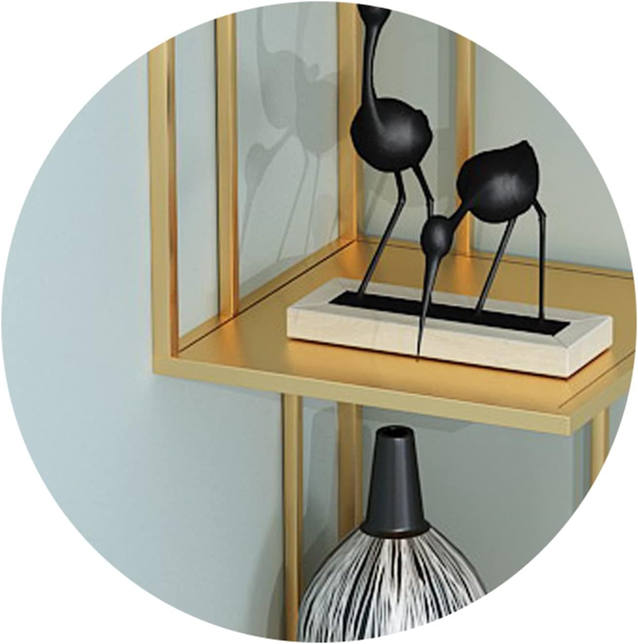 Wall-Mounted Bookshelf Multi-Purpose Corner Metal Bookshelves Household Triangular Shelf 5-Layer Book and Newspaper Storage Rack Open Display Shelves (Gold)