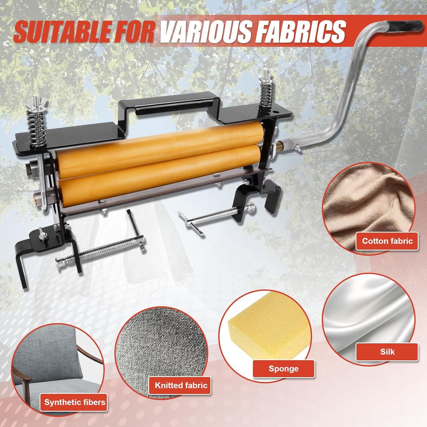 Hand-Crank Clothes Wringer - Solid Wood Tan Rollers, Removes 95% Water, Portable Laundry Dehydrator for Efficient Water Removal