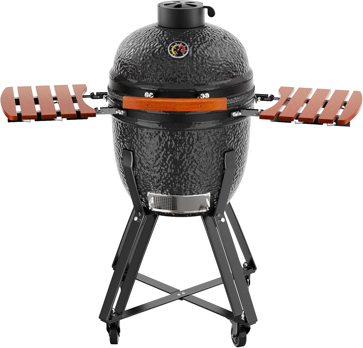 ROOMTEC 18'' Kamado Charcoal Grill with Cover, Portable Camping Grill with Cart and Side Shelves, Tabletop Barbecue Grill for Home Party and Outdoor Backyard Cooking, Black