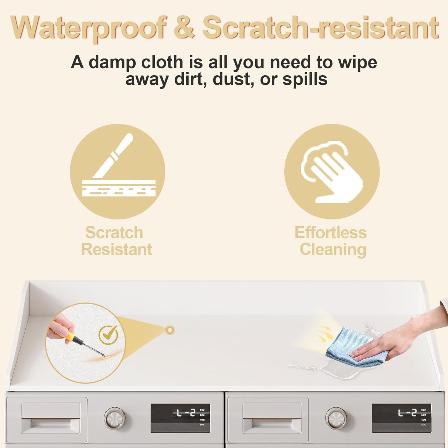 54'' Washer Dryer Countertop, Laundry Room Organization Washer and Dryer Combo Countertop Organizer with Non-Slip Mat, White