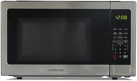 Farberware 1.1 Cu. Ft. Countertop Microwave Oven – 1000 Watts Power, Auto Cook Settings, Defrost, Easy Clean and Child Safety Lock - Stainless
