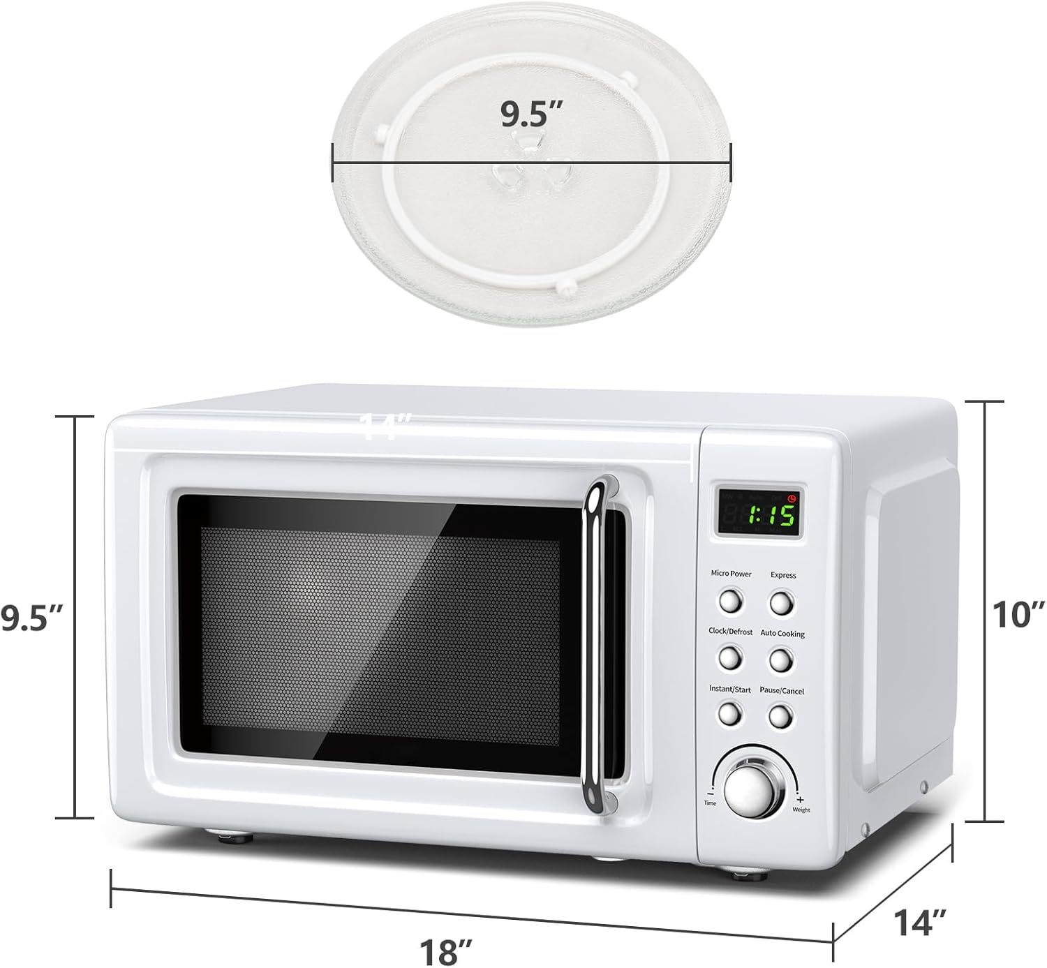 Moccha Retro Microwave, 0.7Cu.ft Compact Microwave, 700-Watt Countertop Microwave Ovens w/5 Micro Power, Delayed Start Function, LED Display, Child Lock, Small Microwave (White)