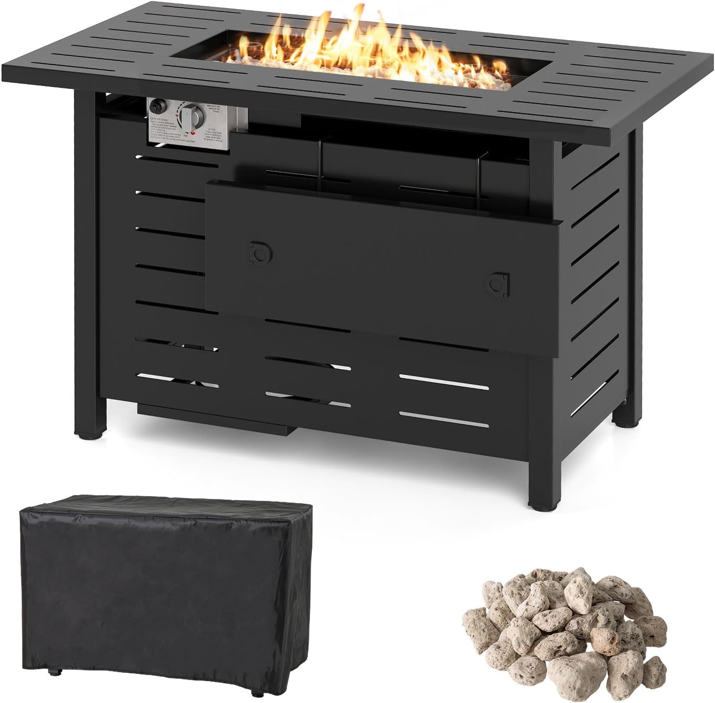 Tangkula Outdoor Propane Fire Pit Table, 40 Inch ETL Certified Outside Rectangle Gas Fire Table with Lava Rocks, Removable Lid and Protective Cover for Patio, Garden, Deck and Backyard (Black)
