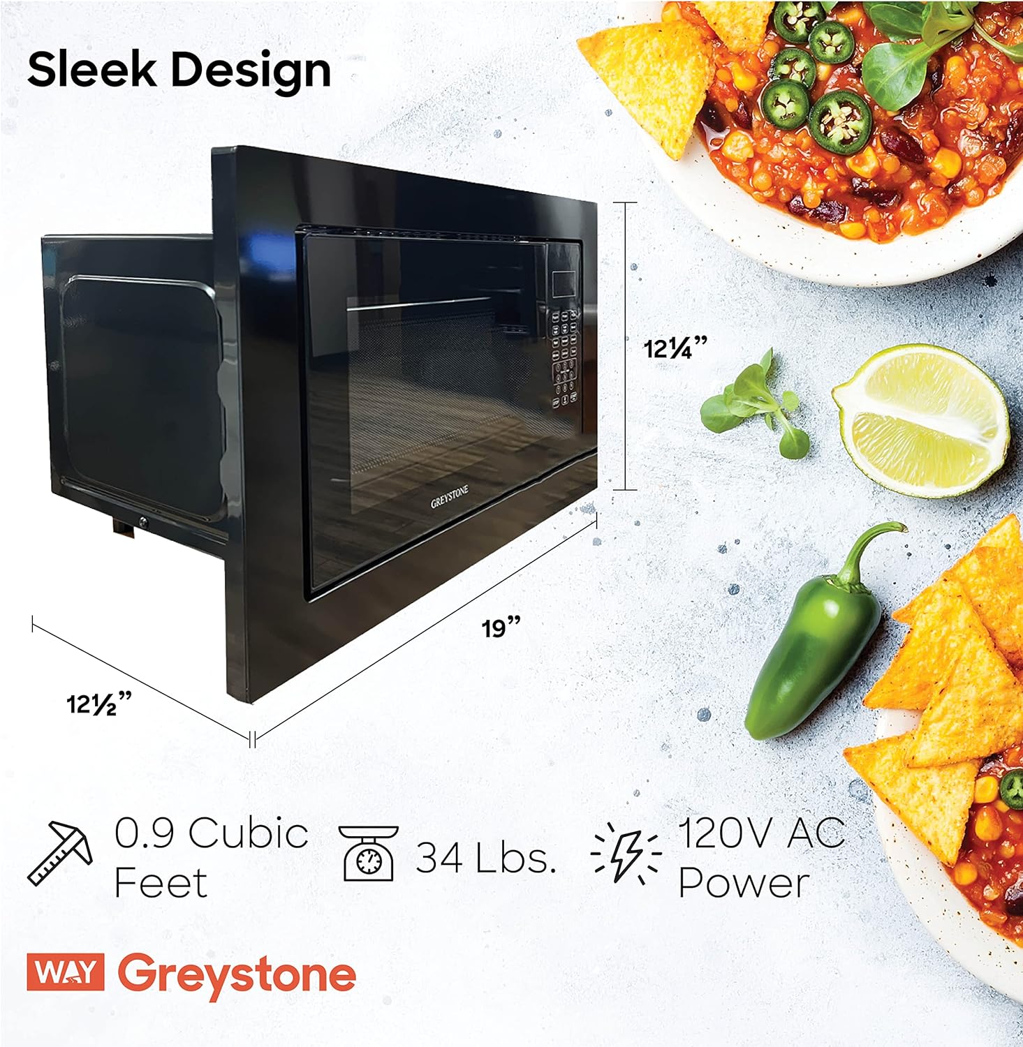 Greystone 0.9 Cubic Foot, Built-In Microwave, Digital Touchpad, LED Display, Includes Trim, Black