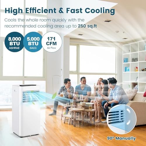 ARLIME Portable Air Conditioners, 8000 BTU Air Unit w/Built-in Dehumidifier, Sleep Mode, 24H Timer, Child Lock, LED Touch Panel & Window Kit, Cools up to 250 Sq.Ft