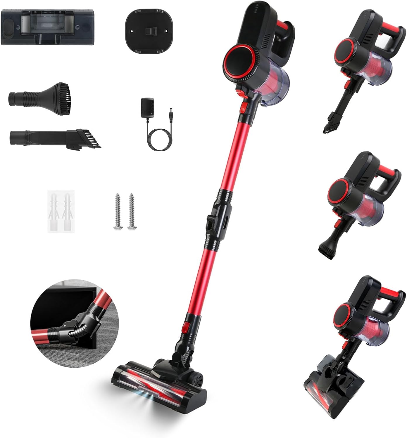 KOCASO Cordless Vacuum Cleaner - Powerful 12000PA Suction, Lightweight Rechargeable Stick Vacuum, 2 Adjustable Speeds, 4 Versatile Cleaning Tools, LED Light, 180° Foldable Design for Home & Car Use