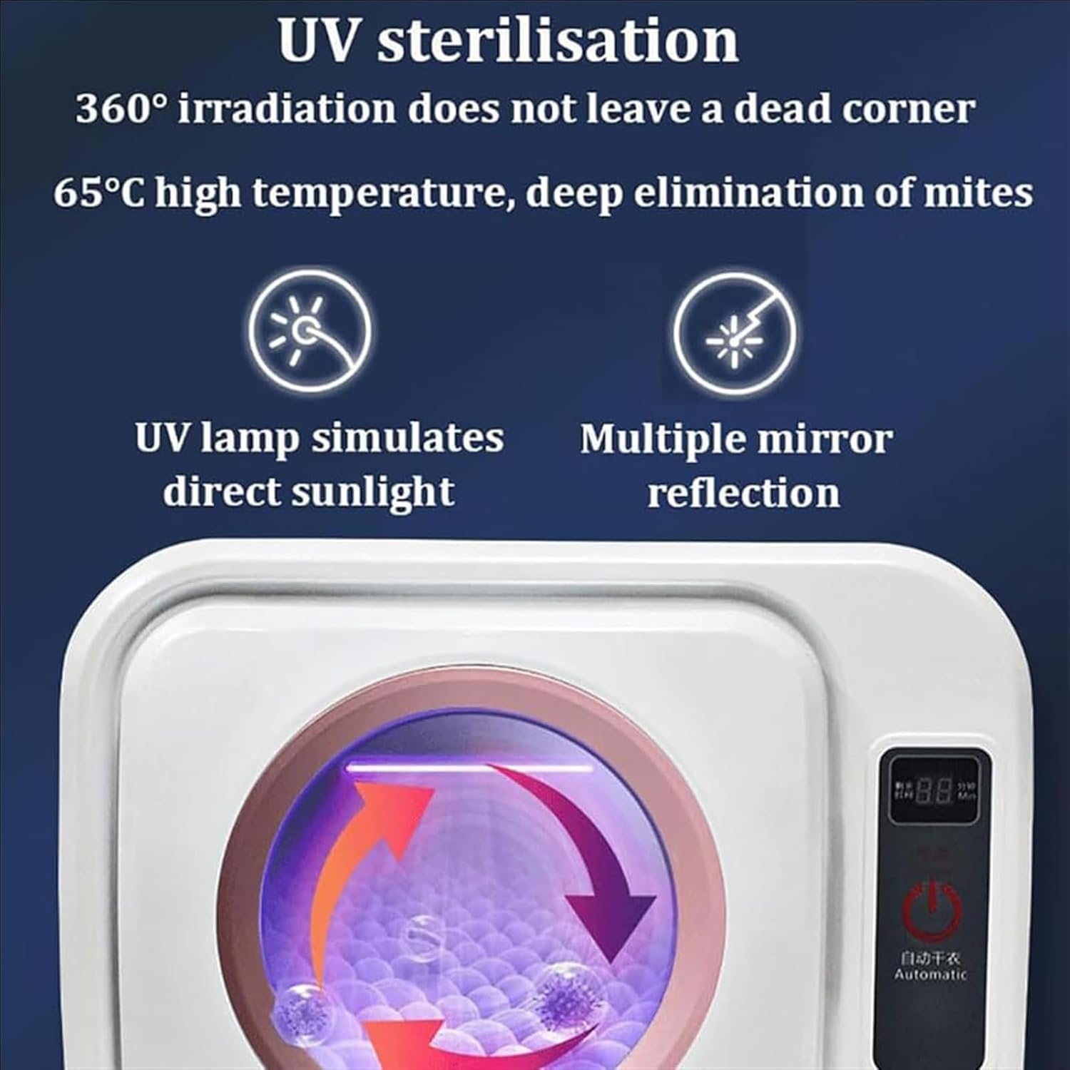 Portabl Tumble Dryer, Electric Clothes Dryer, 3 Gear Adjustment, 3D Quick Drying In 30 Minutes, Dry Clothes Capacity 1kg, with Stainless Steel Tub, for Apartment, Home, Dorm
