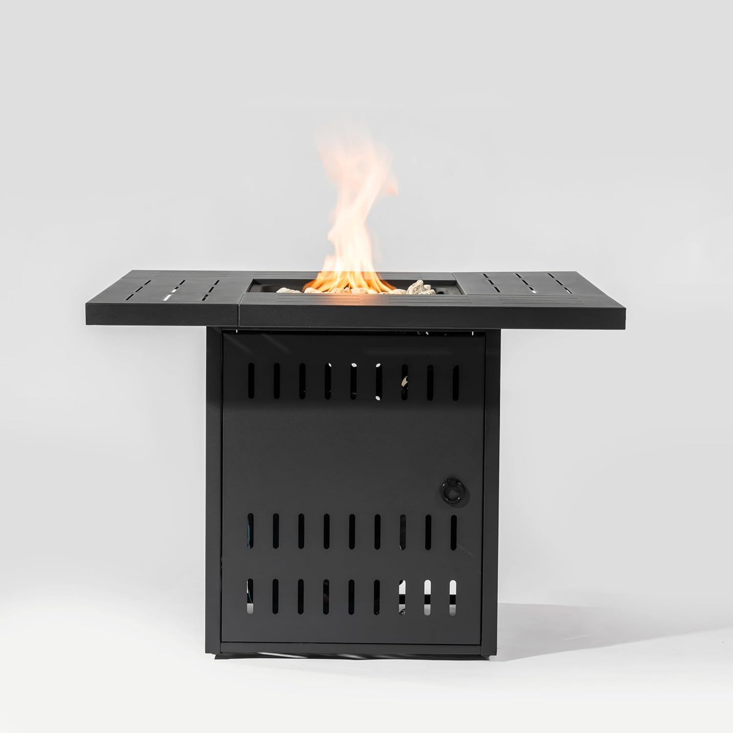 34 Inch Propane Fire Pit Table with Lid, 50,000 BTU Outdoor Steel Fire Pit for Patio, Rectangular Gas Fire Pit Table with Lava Rocks, Black Finish for Garden Backyard Use, Not Included Propane & Cover