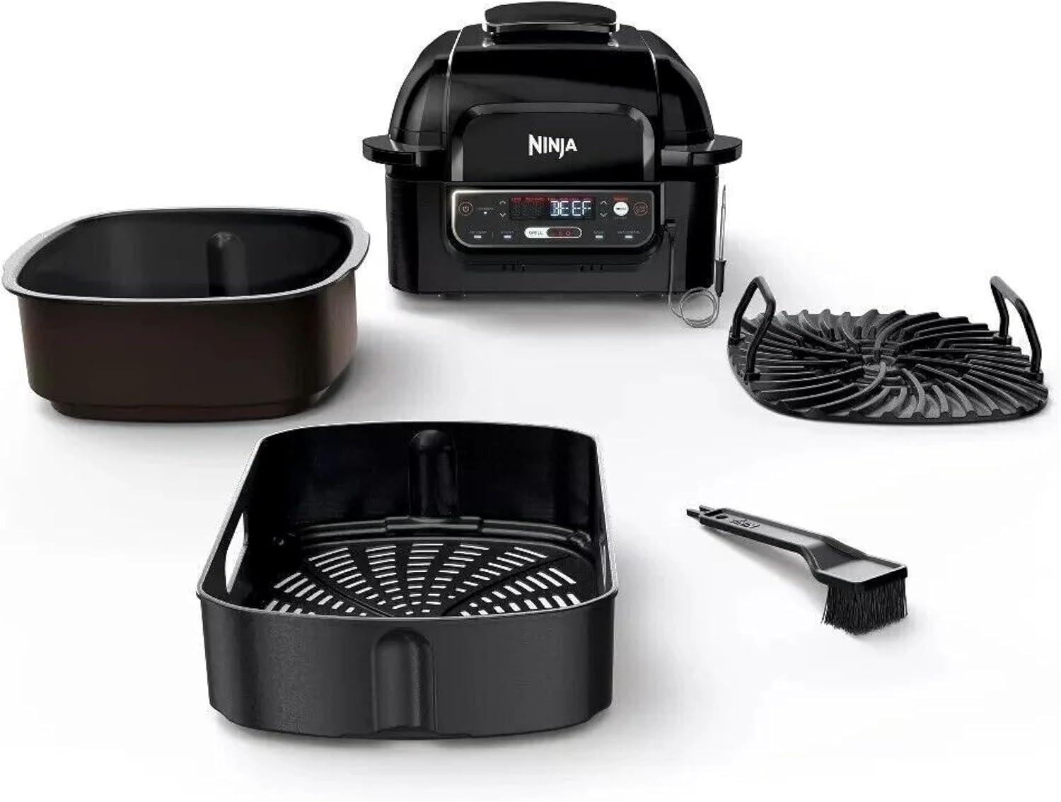 Ninja Foodi Pro 5-in-1 Indoor Integrated Smart Probe, 4-Quart Air Fryer, Roast, Bake, Dehydrate, an Cyclonic Grilling Technology, with 4 Steaks Capacity, in a Stainless Finish