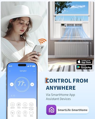 10000 BTU Window Air Conditioner with WiFi, 3 in-1 Energy Saving Window AC Unit with Remote & App Control & Timer Function & Easy Install Kit, Cools 450 Sq.Ft. for Bedroom, Living Room, White
