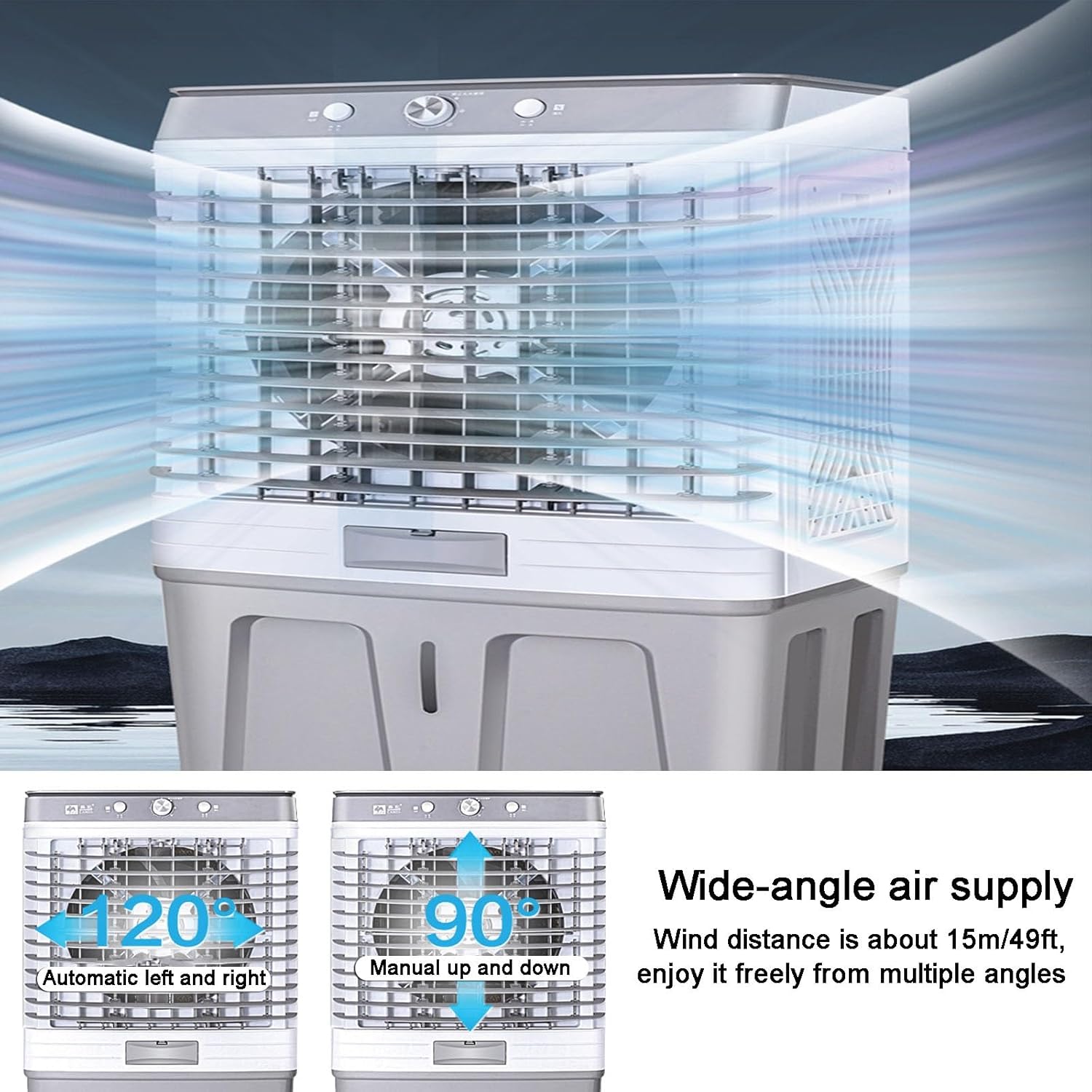 Evaporative Cooler, 3 in 1 Portable Air Cooler, Windowless Air Conditioner with 3 Speeds, Knob, 13 Gal Tank for Outdoor, Office, Home