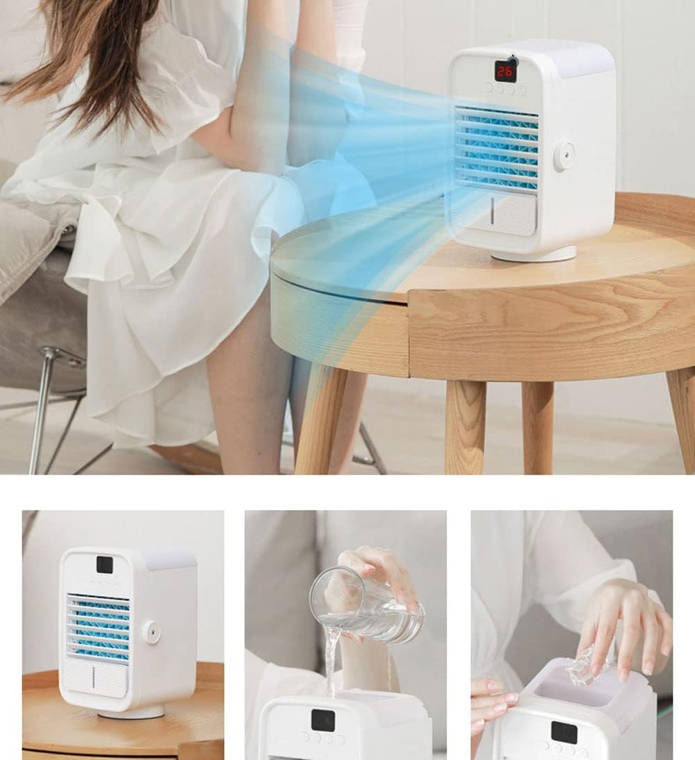 USB Portable Air Conditioners Air Cooler, 3 Wind Speed & 7 LED Light, Cool Mist & 5H Timer Cold, Personal Mini Air Cooling Fan for Room