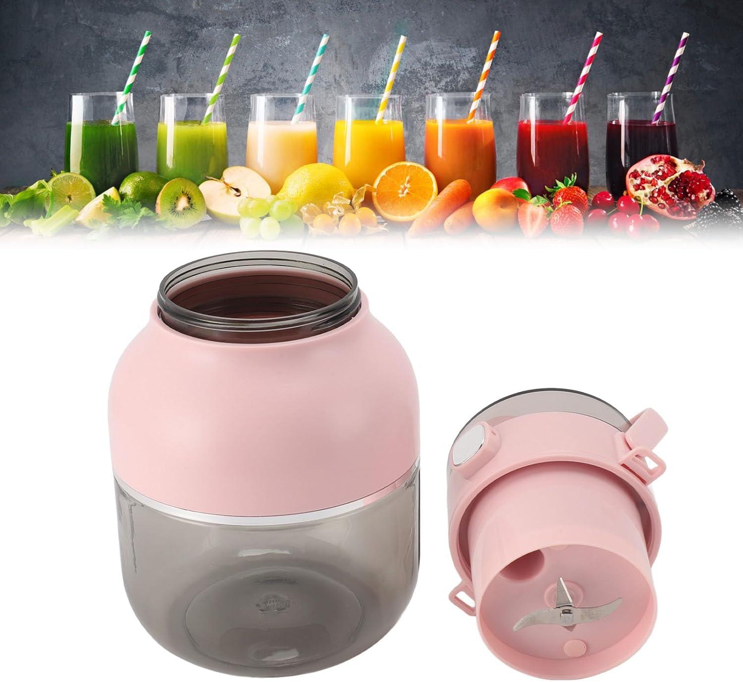 Portable Blender Cup USB Rechargeable Cordless Mini Electric Juicer Cup with Straw 500ML Large Capacity for Smoothies Shakes Travel Home Gym ABS 26.88oz (Rosy)