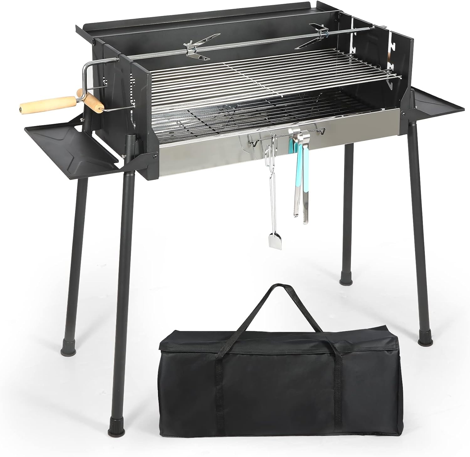 Large Charcoal BBQ Grill with Offset Smoker Portable and Adjustable Cookout Companion Includes Foldable Side Tables and Material Table Ideal for Outdoor Grilling Experience