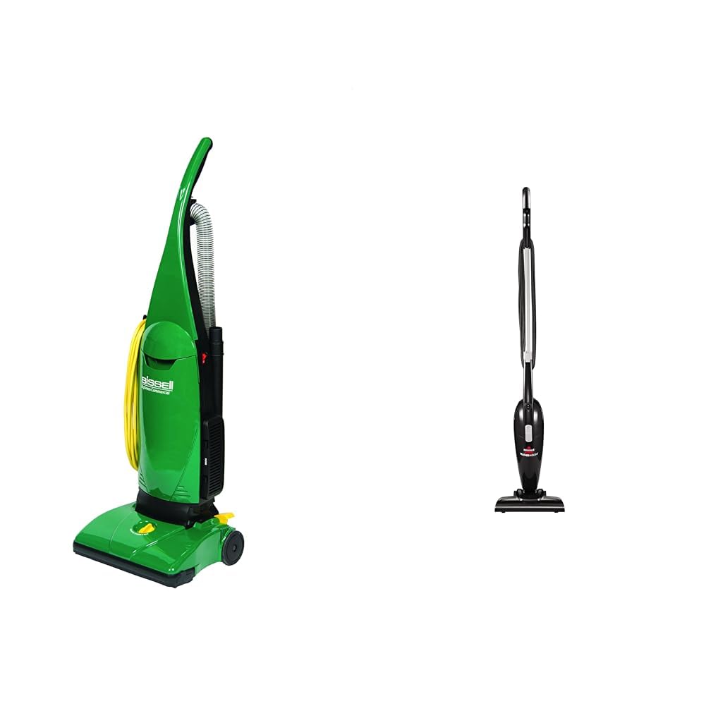BISSELL BigGreen Commercial PowerForce Bagged Lightweight, Upright, Industrial, Vacuum Cleaner, BGU1451T & Featherweight Stick Lightweight Bagless Vacuum with Crevice Tool, 2033M, Black