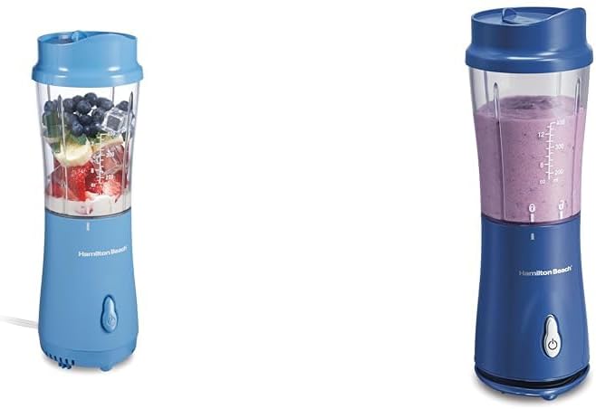 Hamilton Beach Portable Blender Bundle for Shakes and Smoothies with 14 Oz BPA Free Travel Cup and Lid, Durable Stainless Steel Blades for Powerful Blending Performance (51172, 51132)