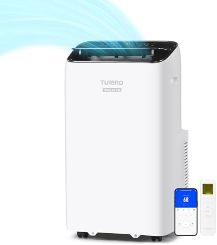 TURBRO Greenland 14,000 BTU Inverter Portable Air Conditioner, High Efficiency, Quiet Operation, Cools Up to 600 Sq. Ft., Dehumidifier & Fan, with Remote, WiFi, and Alexa/Google Assistant