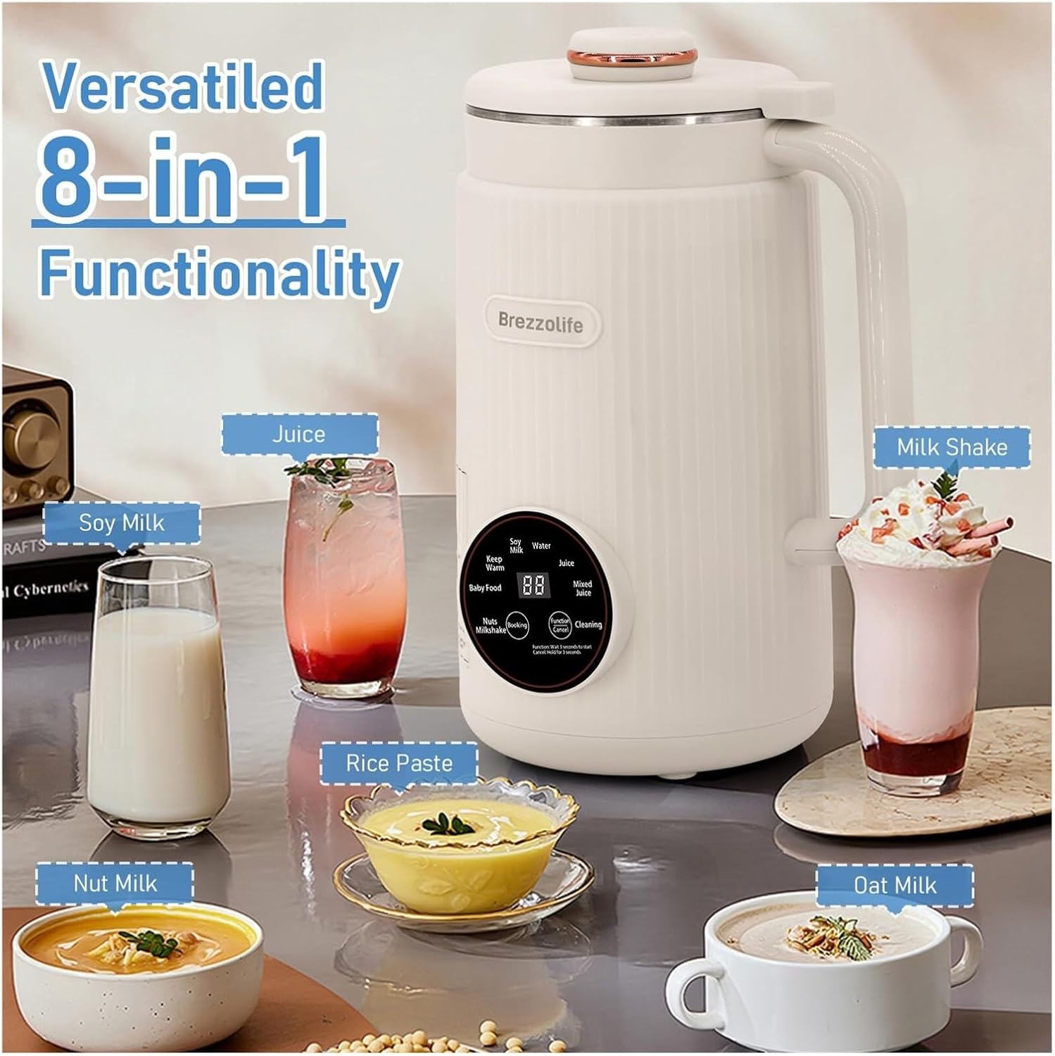 Nut Milk Maker,Large Capacity Stainless Steel Automatic Soy Milk Machine for Homemade,Oat,Plant-Based Milk and Non-Dairy Beverages Almond Cow Milk Machine with Delay Start,Self Cleaning，(White)