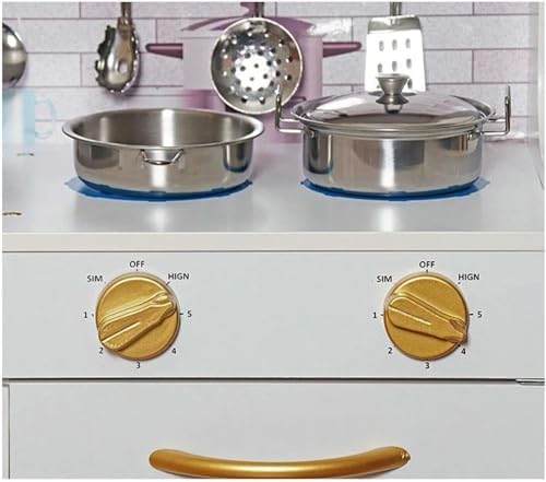 Large Kids Wooden Kitchen Play Set & Kitchen Accessories, Girls Boys Learning Pretend Toys with Utensil Cooking Set Oven, Stove, Microwave - White/Gold Edition