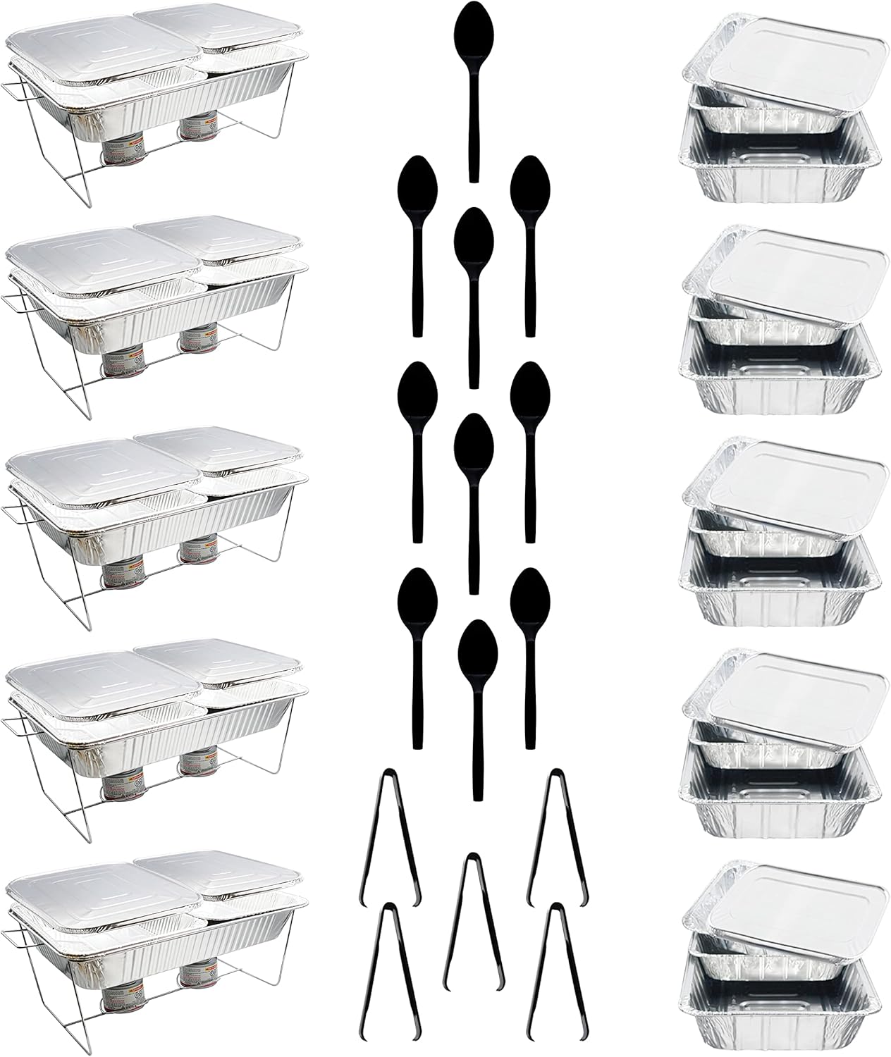 Party Essentials Chafing Dish Buffet Set Party Serving Kit Food Warmers for Parties Catering Supplies Warming Trays, 5 full sets + refills for hot/cold food, Multi Color