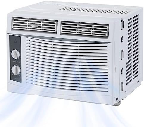 5000 BTU Compact Window Air Conditioner for Up to 150 Sq. Ft. Spaces, Featuring User-Friendly Mechanical Controls and Quiet Performance, Ideal for Small Bedrooms, Living Rooms, and Home Offices
