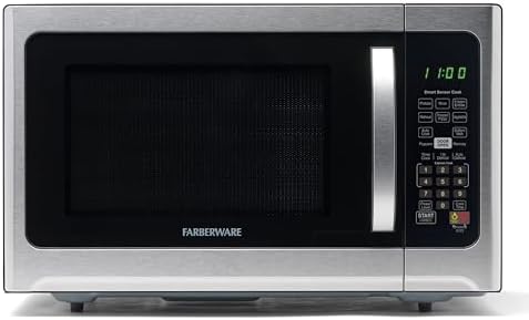 Farberware 1.2 Cu. Ft. Countertop Microwave Oven – 1000 Watts Power, Smart Sensor Auto Cook Settings, Defrost, Easy Clean and Child Safety Lock - Stainless