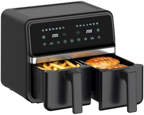 8 Quart Dual Basket Air Fryer - Digital Touchscreen, Smart Sync Finish,Auto Shutoff, 2 Independent 4QT Nonstick Dishwasher-Safe Frying Baskets - Digital Double Air Fryer