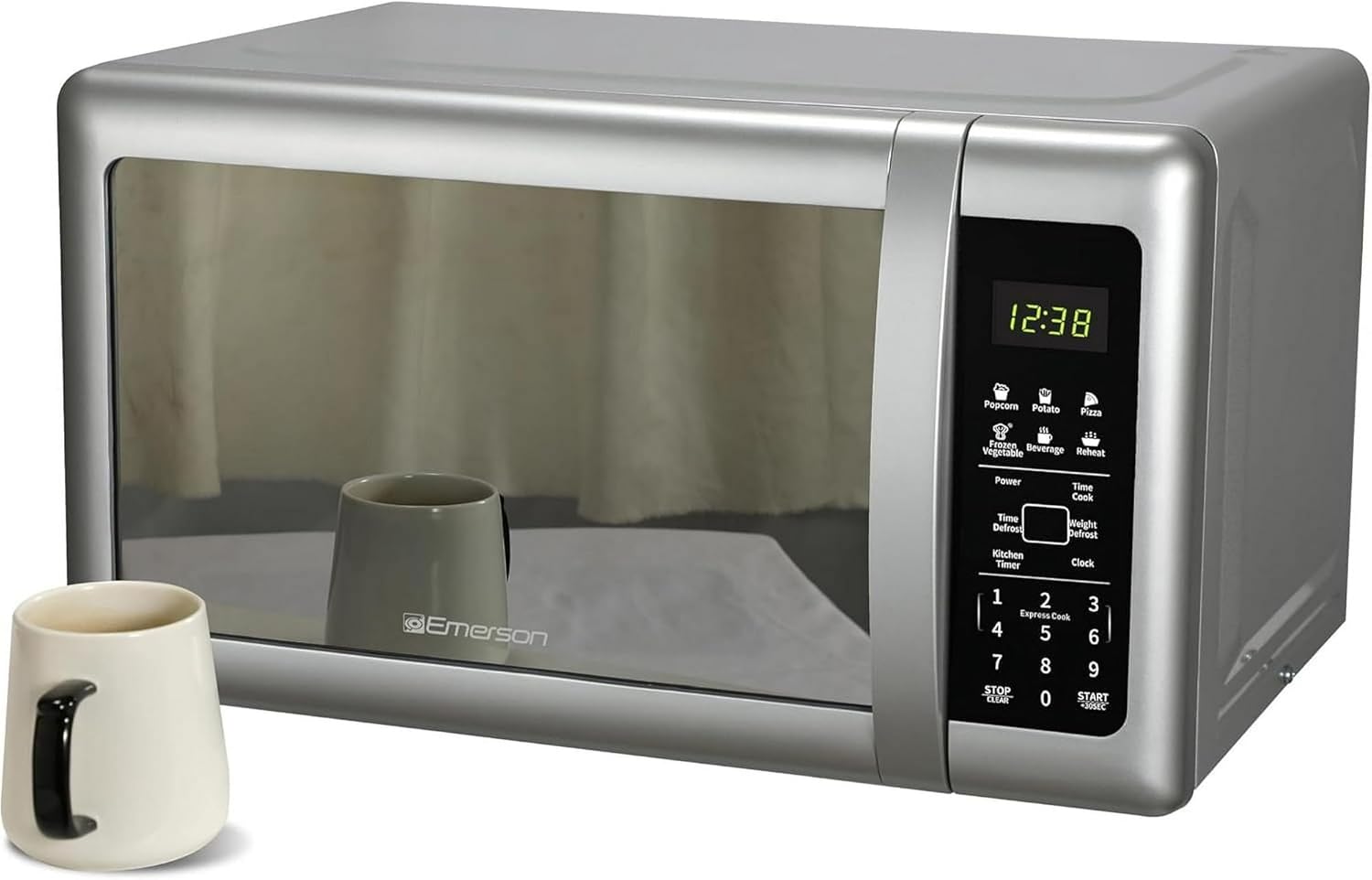 Compact 0.7 Cu Ft Countertop Microwave Oven with Mirror Finish - 700 Watts, 10 Power Levels, 6 Pre-Programmed Settings