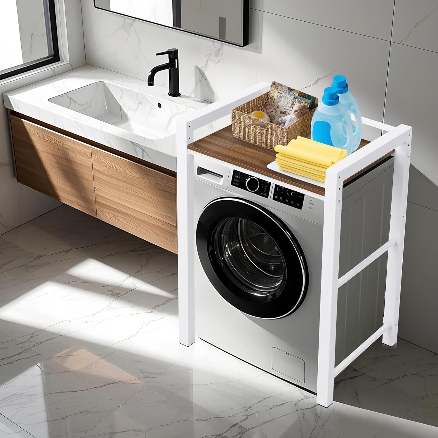 Washer Dryer Stacking Rack Stand, Portable Stacking Washer Dryer Stand, Storage Shelf Washing Machine Shelf,Over The Washer and Dryer Shelves Space Saving,Load-bearing 350kg. (White)