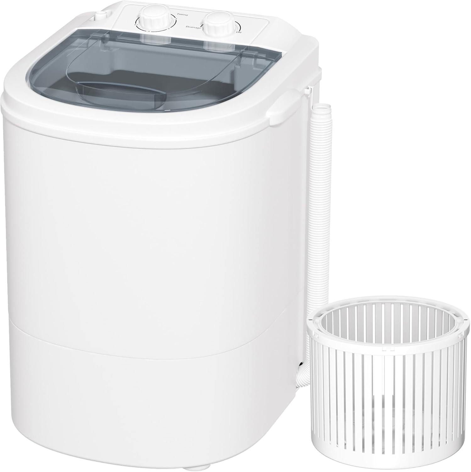 Greenvelly Portable Washing Machine, 6.6lbs Single Tub Small Laundry Washer with Spin Basket, Semi-automatic Washer Machine for Apartment, Dorms, RV, Home (Grey White)