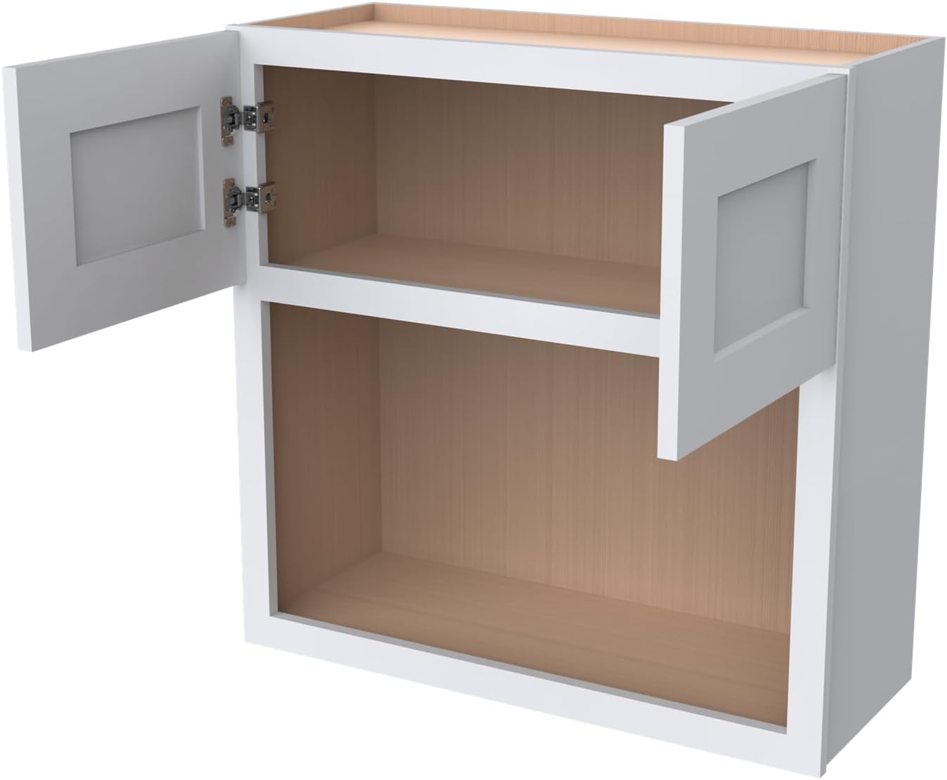 Solid Wood RTA Wall Microwave Cabinet with Open Shelves – Shaker Style, Space-Saving Kitchen Pantry Storage, Durable and Versatile Wall-Mounted Organizer (SK-White, 30