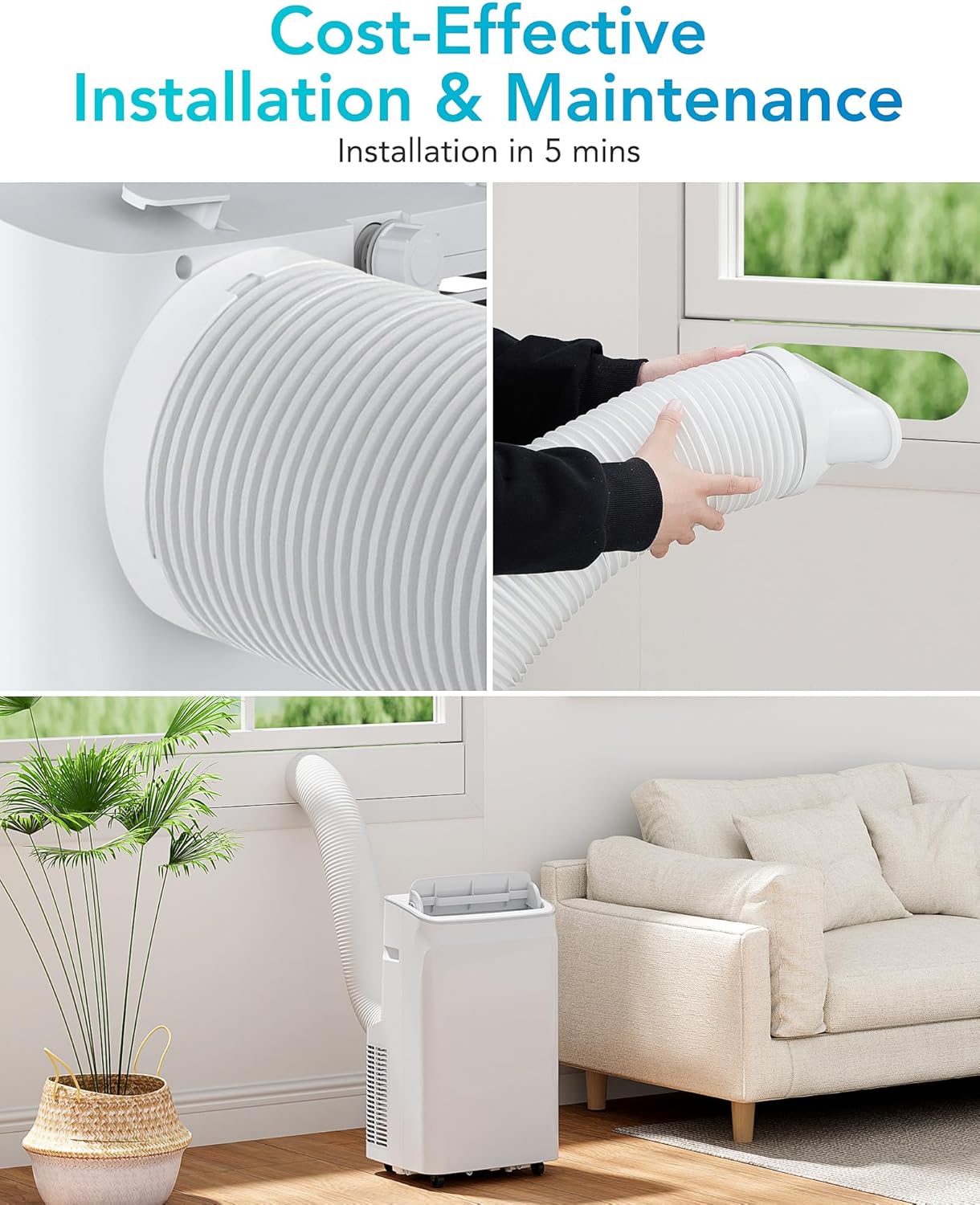 12,000 BTU Portable Air Conditioners, Portable AC With Remote for Room to 400 sq. ft, 4 in 1 Air Conditioner With Fan/Dehumidification/Sleep Mode/Timer and Installation Kit, White