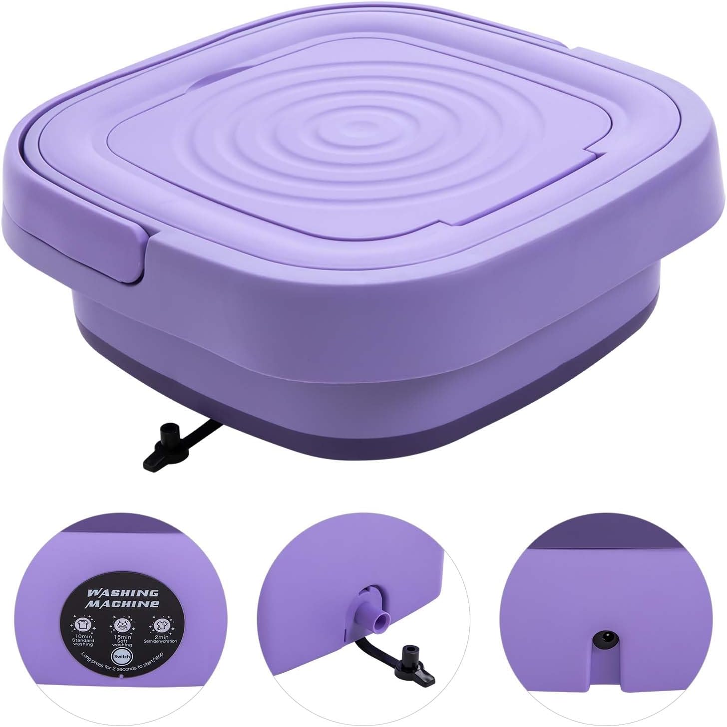 Portable Washing Machine with Drainage Basket, 3 Cleaning Modes, 8L Foldable Mini Washer for Small Clothes, Compact Cloth Laundry Washer for Home/Dorm/RV/Camping Travel (Purple, US Plug)