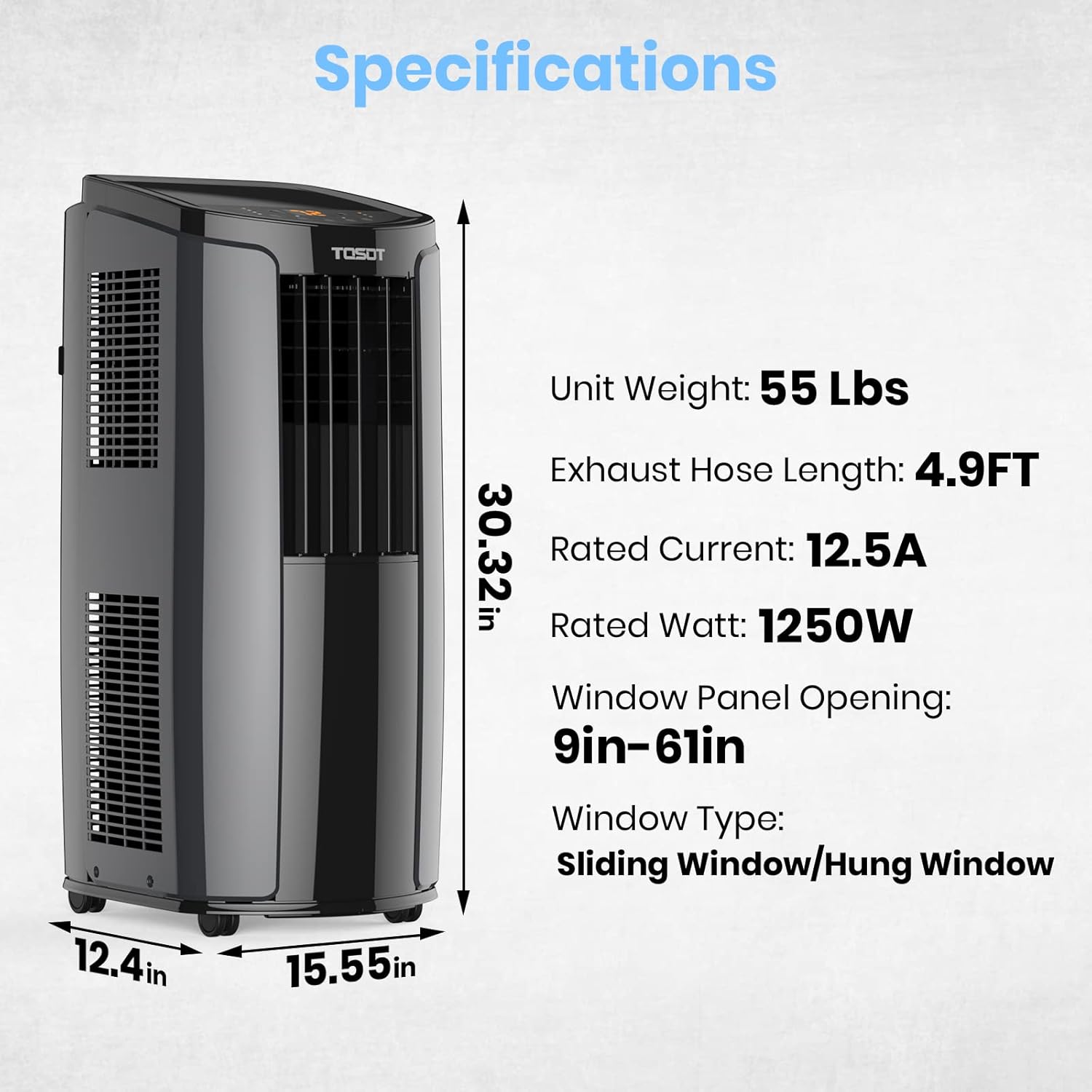 TOSOT 10,200BTU (6,200 BTU SACC) Portable Air Conditioner, Smart Wifi Control, AC Unit with Dehumidifier, Fan, Window Kit for Easy Installation, Cool Rooms Up to 400 Square Feet, Shiny Series