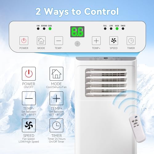 WANAI 8000 BTU Portable Air Conditioners Cools Up to 250 Sq.Ft, 3-in-1 Portable AC Units with Remote Control, Dehumidifier and Fan Mode, Suitable for Home, Dorms, Office, Apartment