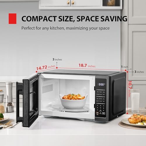 TOSHIBA ML4-EM09PA(BS) Small Countertop Microwave Oven with 6 Auto Menus, Mute Function, Child Lock, Kitchen Essentials for Dorm, 0.9 Cu Ft, 10.6 Inch Removable Turntable, 900W, Black Stainless Steel