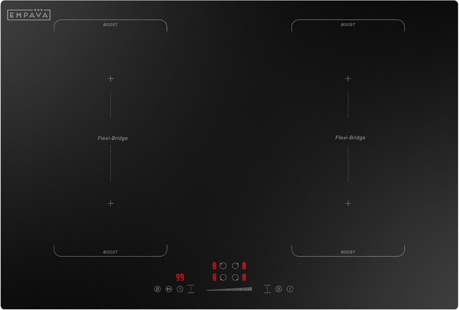 Empava 30 Inch Electric Induction Cooktop Built-In, Bridge-Sync, Smooth Glass Surface, Power Boost, Slider Touch Control, Timer, Pause Function, Child Lock, Hardwired Kitchen Appliance