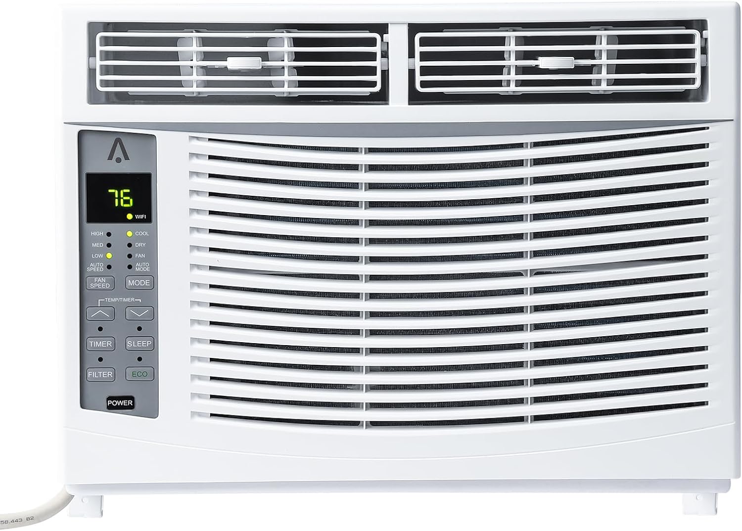 6,000 BTU Window Air Conditioner,AC Window Unit Cool up to 250 Sq. Ft w/Wifi Controls & 4 IN 1 Cooling, Dry, Fan,and Auto Mode, Low Noise,Perfect for Small Bedroom, Living Room, Home,Office