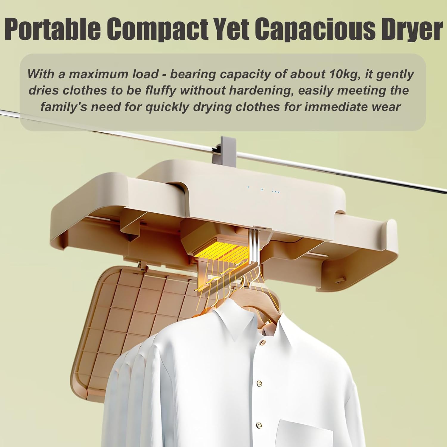Foldable Garment Dryer with Load Capacity, Efficient 600w Quick Dry Machine, Product Color Beige, and Remote Control, Space Saving for Dorms Electric Clothing Care Machine