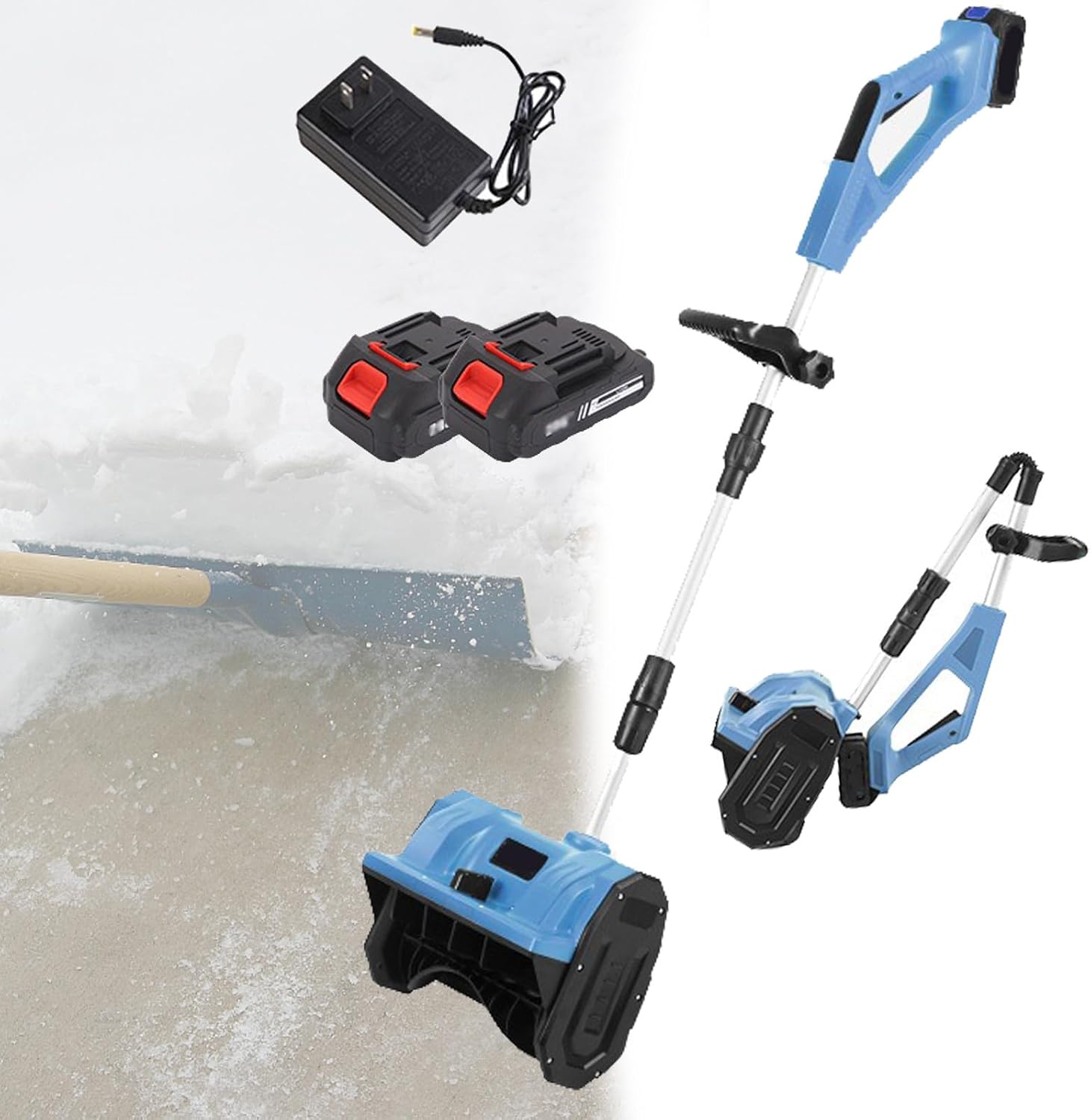 Electric Snow Shovel, Cordless Snow Sweeper Foldable Snow Blower with 2 Battery, Adjustable Direction & Telescopic Pole, 12.6
