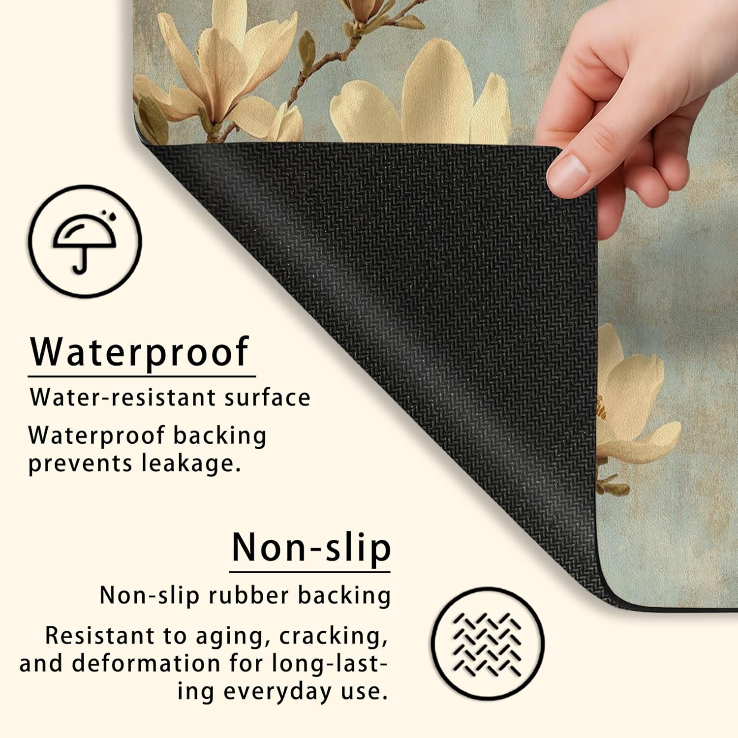 Magnolia Washer Dryer Top Protector Mat, Soft Vintage Blossom Laundry Machine Dust Covers, Spring Decor Rubber Anti-slip Waterproof Washers and Dryers Mats for Laundry Room 24x24 Inch