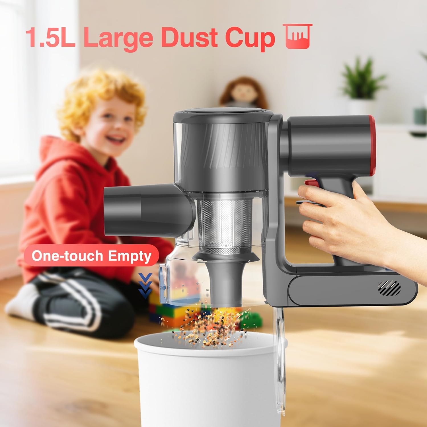 Zefiro Cordless Vacuum Cleaner for Home,450W /40Kpa 50Mins Stick Vacuum,Anti-Tangle 1.5L Dust Cup, Rechargeable Wireless Handheld Vacuum for Pet Hair/Carpet/Floor